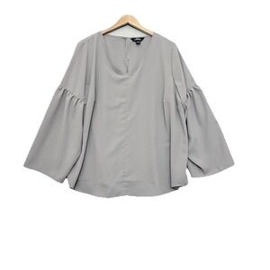 Lands End Womens Flared Sleeve Popover Blouse Size 22W Gray Office Flowy Career‎